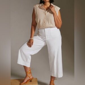 Maeve Anthropologie Gingham Seersucker Short Sleeve Button Front Top Size L‎
